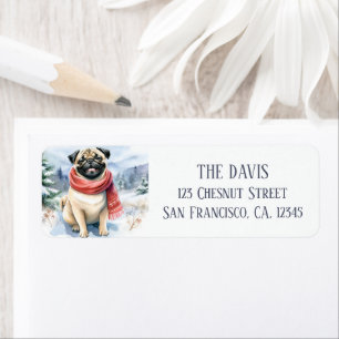 Winter Vibes Watercolor Pug - Return Address  Return Address Label
