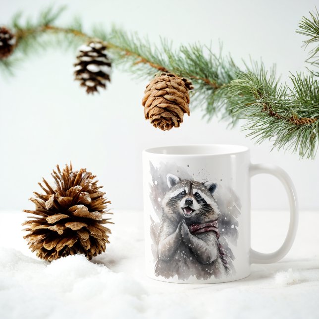 Winter Vibes Watercolor Racoon Coffee Mug (Creator Uploaded)