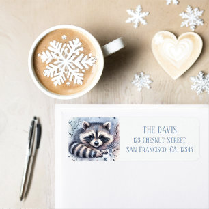 Winter Vibes Watercolor Racoon Return address  Return Address Label