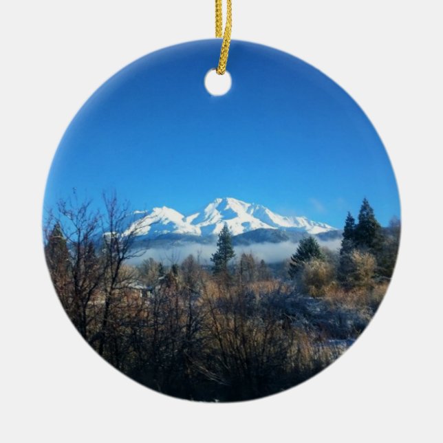 Winter View at Mount Shasta, CA Ceramic Ornament (Front)
