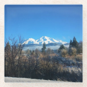 Winter View at Mount Shasta, California Glass Coaster
