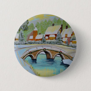 winter village 6 cm round badge