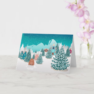 Winter village and groundhog card