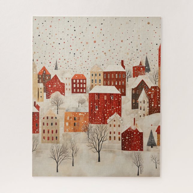 WINTER VILLAGE ART CHRISTMAS JIGSAW PUZZLE (Vertical)