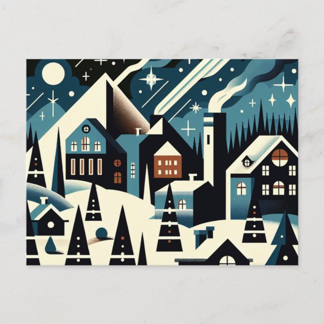 Winter Village Art Nouveau Elegant Snowy Scene Postcard (Front)
