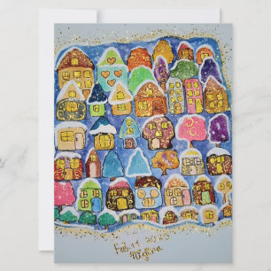 Winter village holiday card