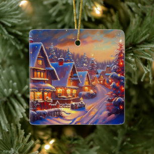 Winter Village Holiday Ceramic Ornament