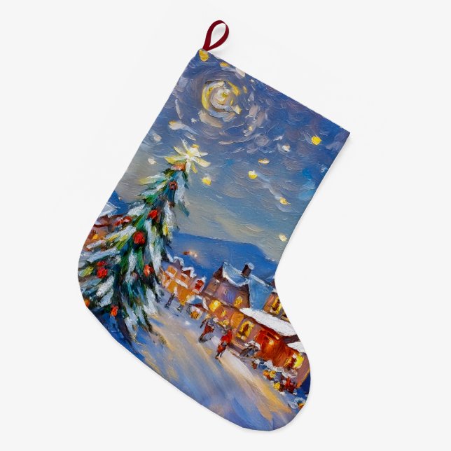 Winter Village Holiday Large Christmas Stocking (Front (Hanging))