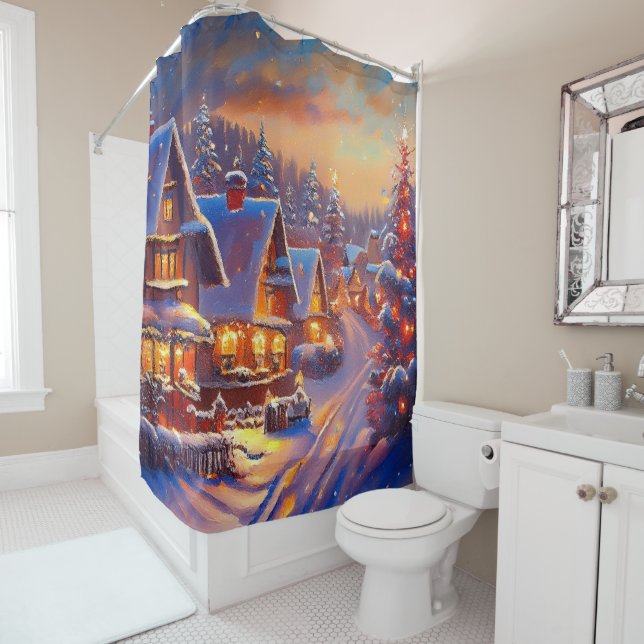 Winter Village Holiday Shower Curtain (In Situ)