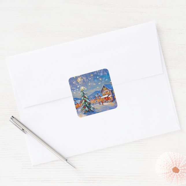Winter Village Holiday Square Sticker (Envelope)