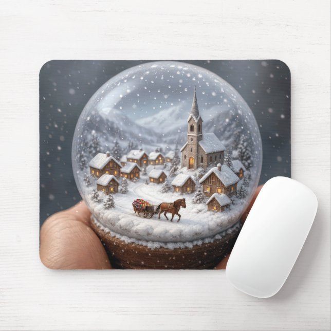 Winter Village In a Christmas Snow Globe Mouse Pad (With Mouse)