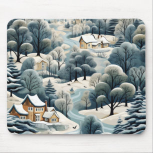 Winter Village Landscape Mouse Pad