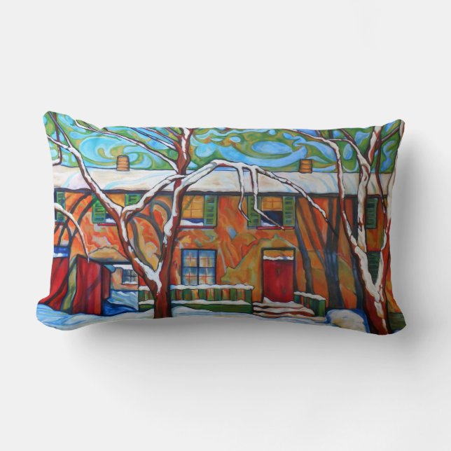 Winter Village Painting 13" X 21" Throw Pillow (Front)