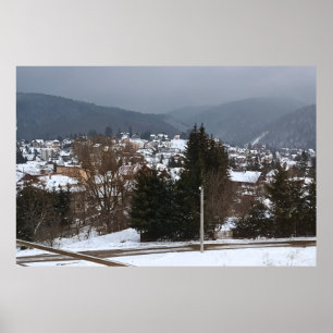 Winter Village Panorama - Rural Landscape Romania Poster