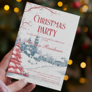 Winter Village Red and White Christmas Party Invitation