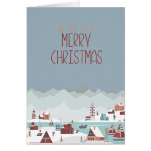 Winter Village Scene Art,  Merry Christmas