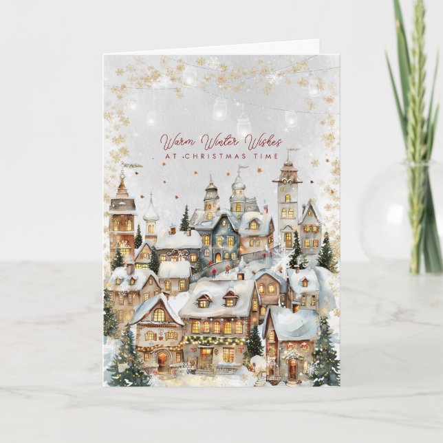 winter village scene Christmas holiday card (Front)