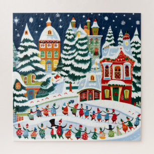 Winter Village Scene Jigsaw Puzzle