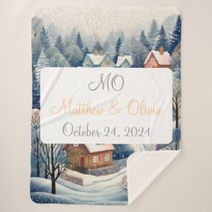Winter Village Scene Wedding Gift Sherpa Blanket