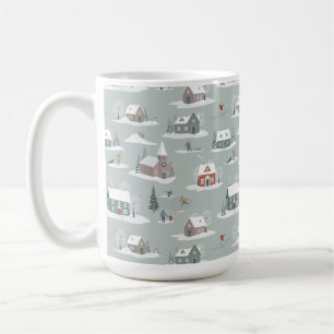 Winter Village Snow Scene Pattern Coffee Mug