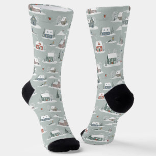 Winter Village Snow Scene Pattern Socks