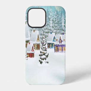 Winter village: snowy landscape scene iPhone 12 case
