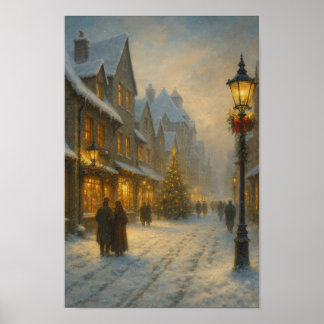 Winter Village Street Cozy Christmas Town Poster