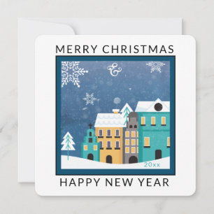 Winter Village with Snow Christmas Holiday Card