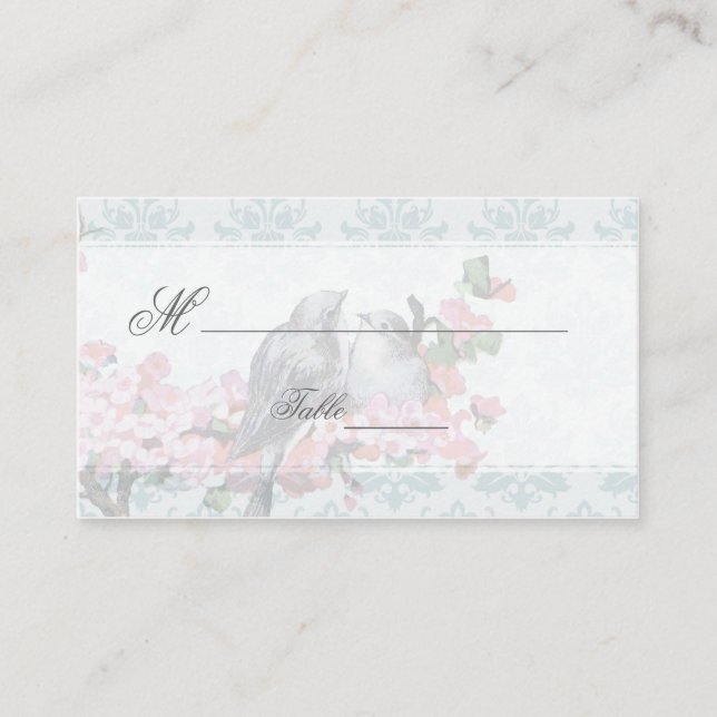 Winter Vintage Birds Wedding Place Card (Front)