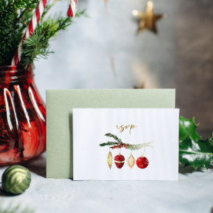 Winter Vintage Burgundy Ornament Wedding RSVP Invitation