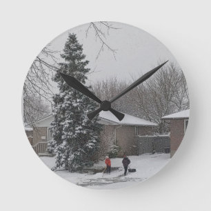 Winter Vintage Scene Round Clock