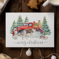 Winter Vintage Truck Reindeer Girl Handwritten