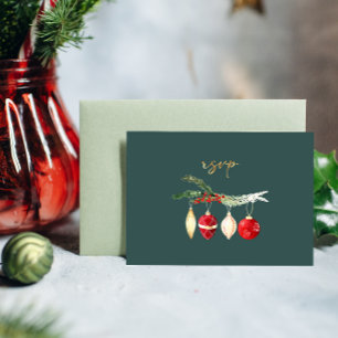 Winter Vintage Watercolor Ornament Wedding RSVP Invitation