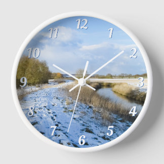 Winter Walk by the River - Round Wall Clock