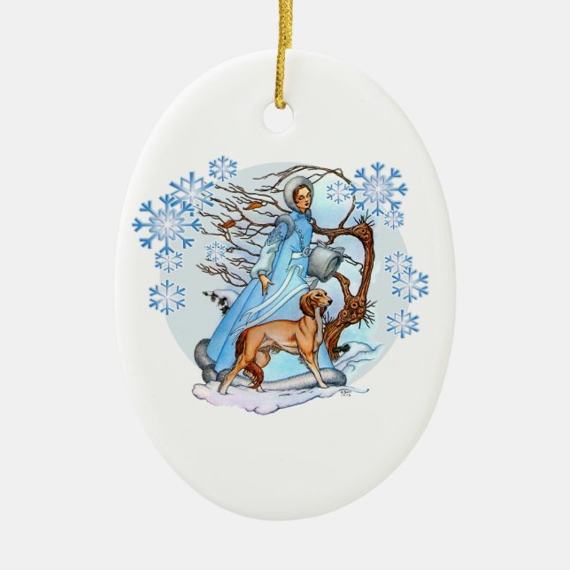 Winter Walk Ceramic Ornament (Front)