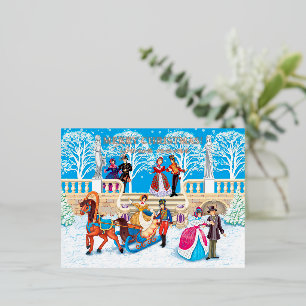 Winter walk foil holiday postcard