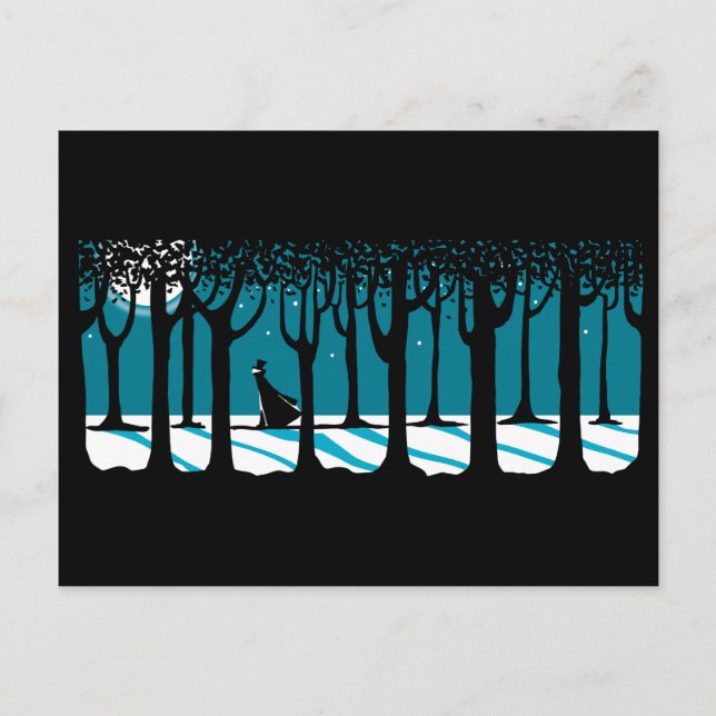 Winter Walk in Moonlit Woods. Postcard (Front)