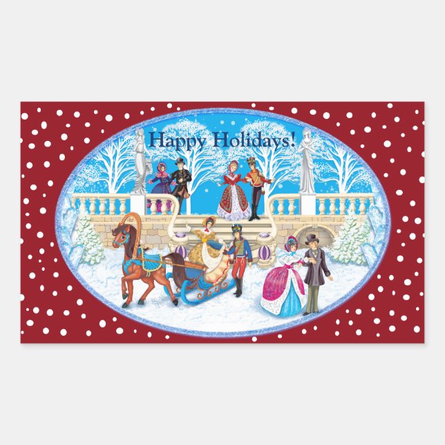 Winter walk rectangular sticker (Front)