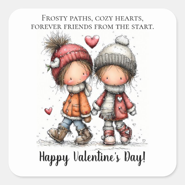 Winter Walk Valentine  Square Sticker (Front)