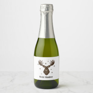 Winter Wanderer Rustic Stag Majestic Deer & Snow Sparkling Wine Label