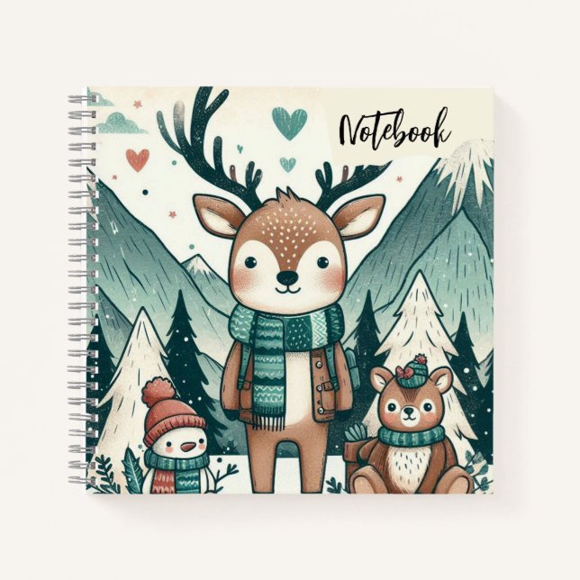  Winter Wanderers – Cosy Deer Family in the Snow Notebook (Front)