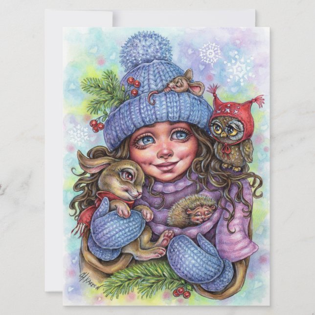 Winter Warmth Art Card Little Forest Friends    (Front)