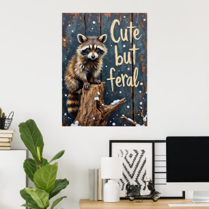 Winter Watcher: Racoon on the Stump Poster