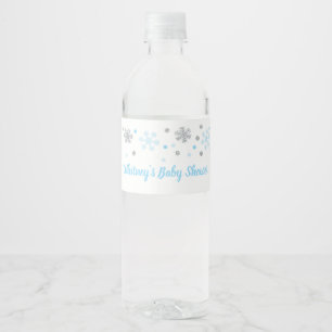 Winter Water Bottle Labels Blue Silver Snowflakes