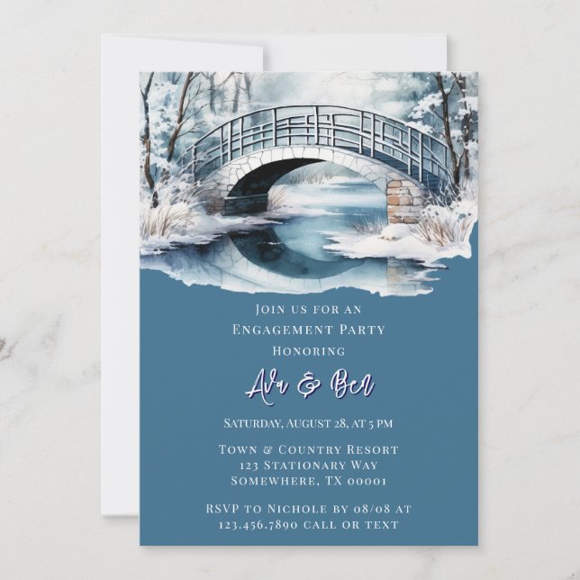 Winter Water Stream Bridge Engagement Party Invitation (Front)