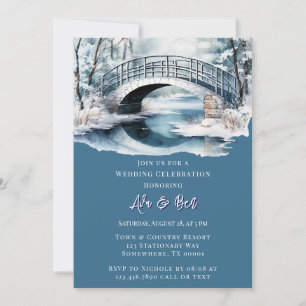 Winter Water Stream Bridge Wedding Celebration Invitation