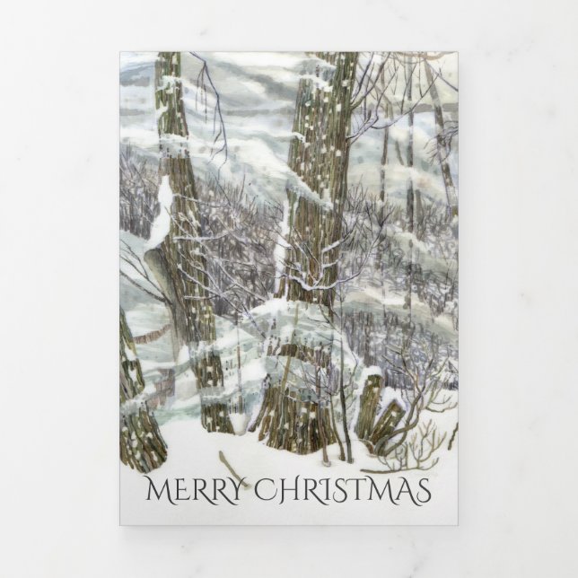 Winter Watercol painting Tri-Fold Holiday Card (Cover)