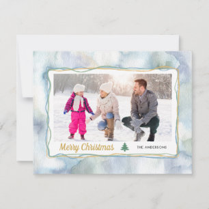 Winter Watercolor   2 Photo Christmas Holiday Card