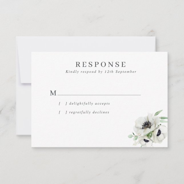 Winter Watercolor Anemones Wedding RSVP Card (Front)