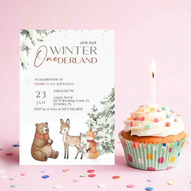 Winter Watercolor Animal Onederland First Birthday Invitation (Creator Uploaded)
